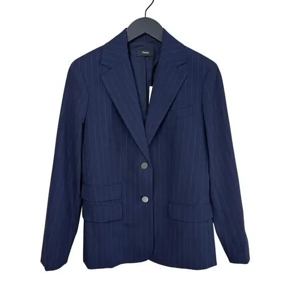 THEORY Tailor Blazer Pinstripe Navy Wool Jacket - Picture 10 of 16